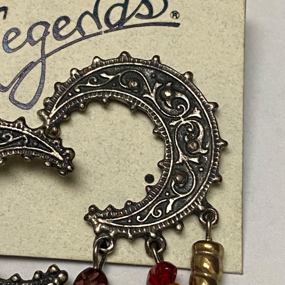 Legends Crescent Moon Shape Silver Tone Metal Pierced Post Earrings with Dangles - Picture 14 of 16